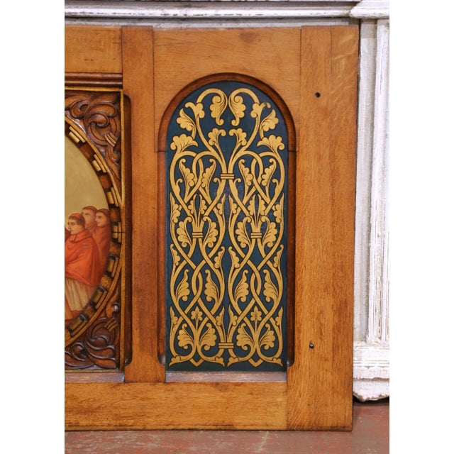 Mid 19th Century 19th Century French Gothic Hand Painted Walnut Altar Panel With Marian Imagery For Sale - Image 5 of 11