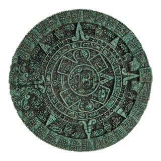 Vintage Green Crushed Stone Mayan Sun Calendar For Sale