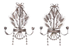 Italian Metal Wall Sconces With Cattails and Leaves - a Pair