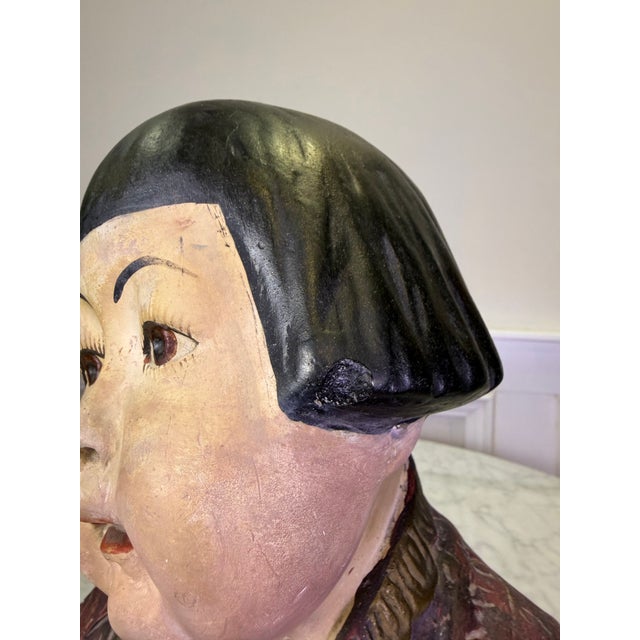 Antique 1930s Art Deco Esther Hunt Style Polychrome Chalkware Seated Asian Child Figurine For Sale - Image 4 of 9