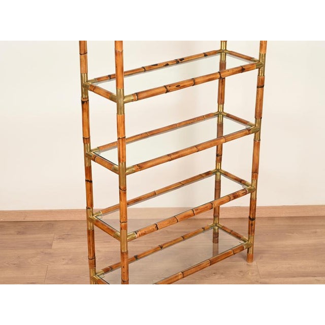 Large Italian Arch Shelf in Rattan and Brass, 1970s For Sale - Image 9 of 17