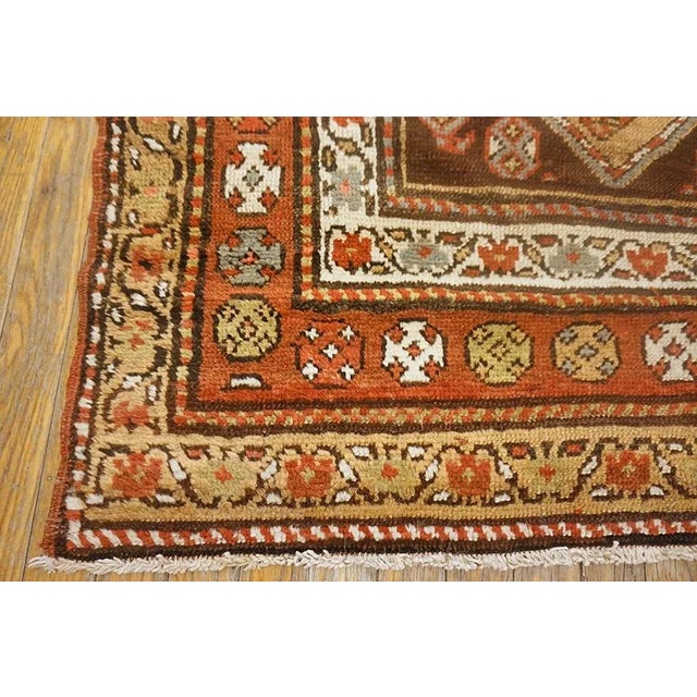 1930s Brown Geometric Tribal Antique Persian Kurdish Runner Carpet 3'10" X 13'2" Knotted Pile Rug For Sale - Image 13 of 15