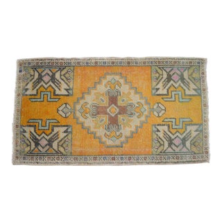 Distressed Rug Low Pile Hand Knotted Yastik Rug Faded Mat- 20'' X 36'' For Sale