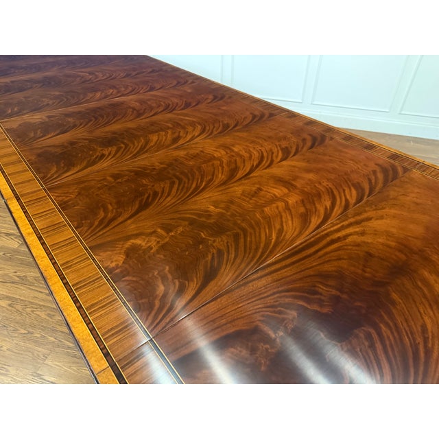 Brown Large 14 Ft. Traditional Multi-Banded Mahogany Dining/Banquet Table by Leighton Hall - Showroom Sample For Sale - Image 8 of 16