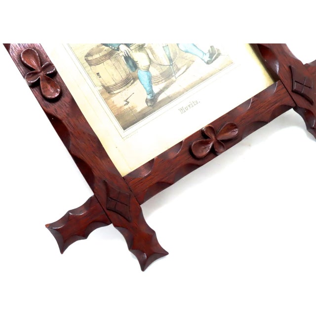 Antique American Victorian Folk Art Hand Carved Mahogany Picture Frame For Sale - Image 9 of 13