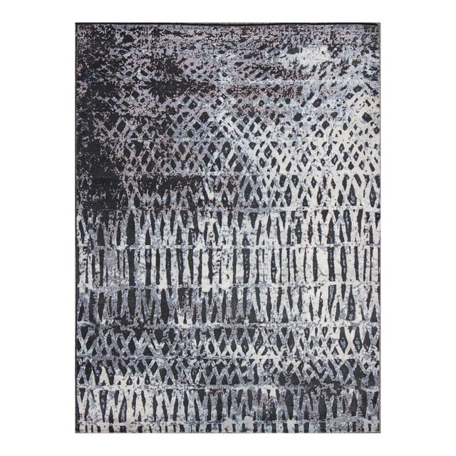 Modern Rug by Keivan Woven Arts With Abstract Design in Black Charcoal For Sale