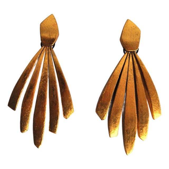 Modernist Sculptural Goldfoil Earclips from Monies, Denmark, 2000s, Set of 2 For Sale