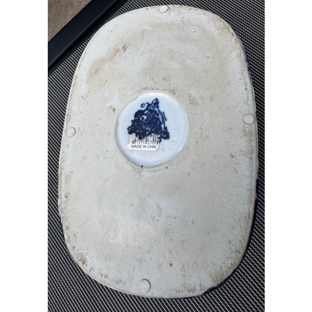 Large Vintage Blue & White Viscaya Ceramic Cachepot Centerpiece Bowl For Sale - Image 11 of 12