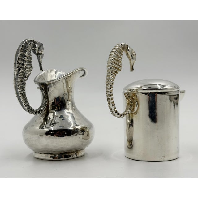 Metal 1950s Los Castillo Taxco Seahorse Silver Plate Creamer & Sugar Set For Sale - Image 7 of 18