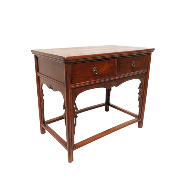 Antique 19th Century Chinese Shanxi Solid Walnut 2-Drawer Side Table For Sale - Image 4 of 7