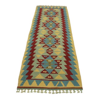 1960s Southwestern Style Hand Knotted Geometric Design Ethnic Kilim Runner Rug For Sale