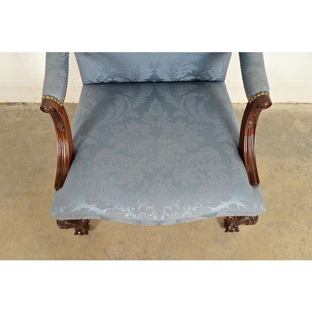 Wood Kittinger Chippendale Carved Mahogany Open Arm Library Chair For Sale - Image 7 of 18