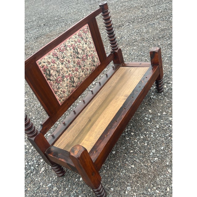 Wood Vintage Turned Pine Spindle Handmade Rustic Farmhouse Bench For Sale - Image 7 of 7