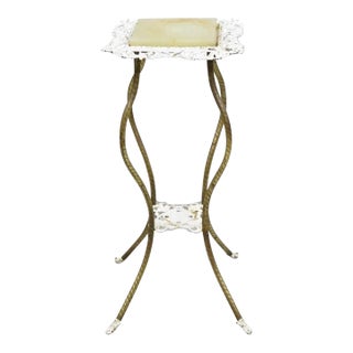 Antique Victorian Brass 2 Tier Onyx Stone Top Plant Stand Pedestal Side Table For Sale