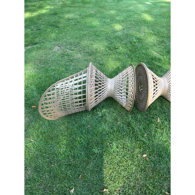 1970’s Vintage Russell Woodward Woven Spun Fiberglass Bistro Table and Glass Table Top & Pair of Matching Chairs, Patio Set, Attributed For Sale - Image 9 of 12
