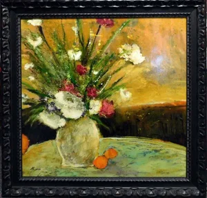 Helen Zarin "Les Fleurs Iii" Original Oil Painting on Canvas Custom Framed Still Life