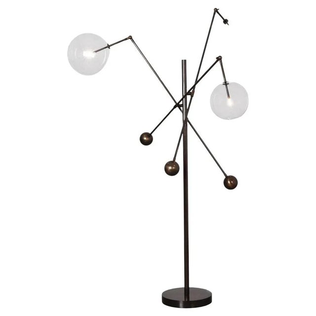 Milan Three-Arms Black Gunmetal Floor Lamp by Schwung For Sale - Image 9 of 9
