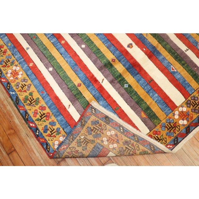 Vintage Zabihi Collection Inspired Striped Turkish Konya Square Rug For Sale - Image 9 of 9