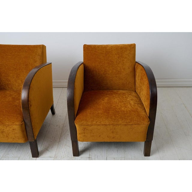 Brown Vintage Swedish Art Deco Chairs with Velour Upholstery, 1930s, Set of 2 For Sale - Image 8 of 11