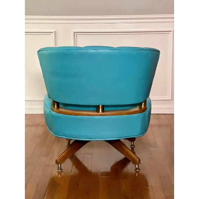 Wood 1960s Set of 3 Faux Leather Swivel Lounge Chairs Attributed to Kroehler For Sale - Image 7 of 18