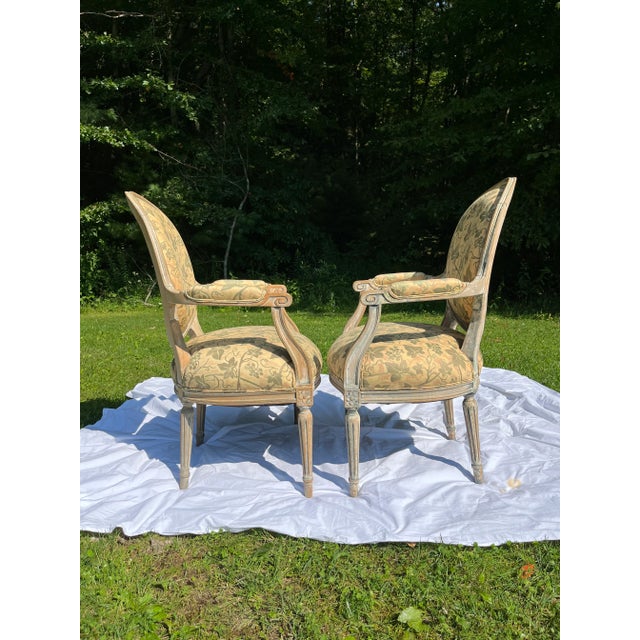 Mid 20th Century Fortuny Upholstered Fauteuil Chairs a Pair For Sale - Image 5 of 10