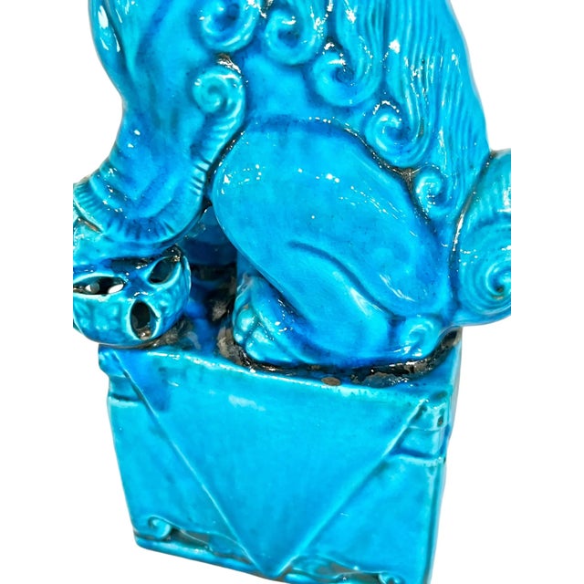 Mid 20th Century Pair of Vintage Larger Size Turquoise Blue Chinese Foo Dogs For Sale - Image 6 of 12
