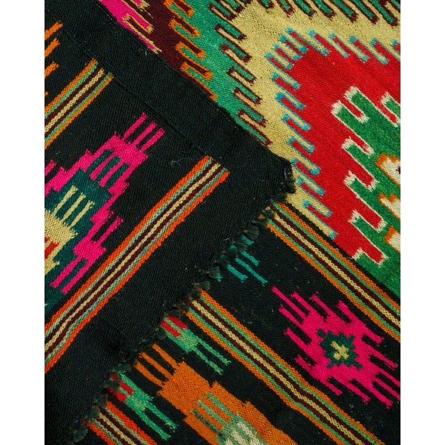 Textile Vintage Romanian Handwoven Flatweave Runner Rug in Wool with Geometric Folk Pattern and Fringe, 1960s For Sale - Image 7 of 9