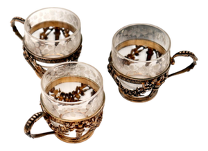 Small Goblets in Silver-Etched Acid-Etched Glass, Set of 3