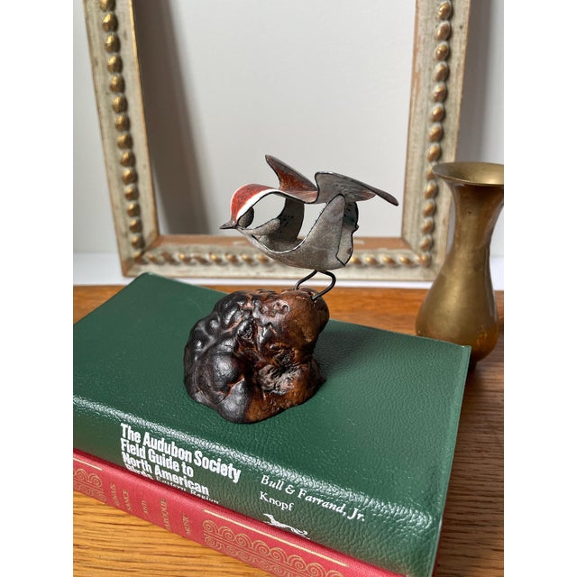 Vintage Norman Brumm Signed Enameled Copper Bird Sculpture on Burl Wood Base For Sale - Image 4 of 7