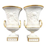 1950s Vintage Sandizell Hoffner & Co Dresden Porcelain Trophy Pedestal Vases - a Pair For Sale