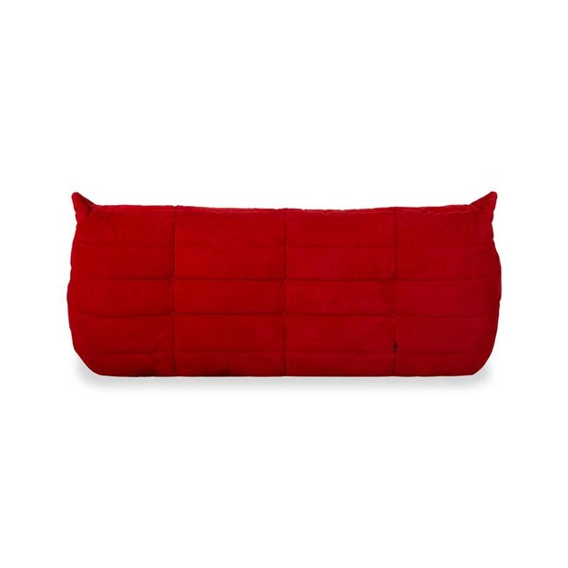 Togo Fabric Three-Seater Sofa Couch in Red by Michel Ducaroy for Ligne Roset For Sale - Image 11 of 13