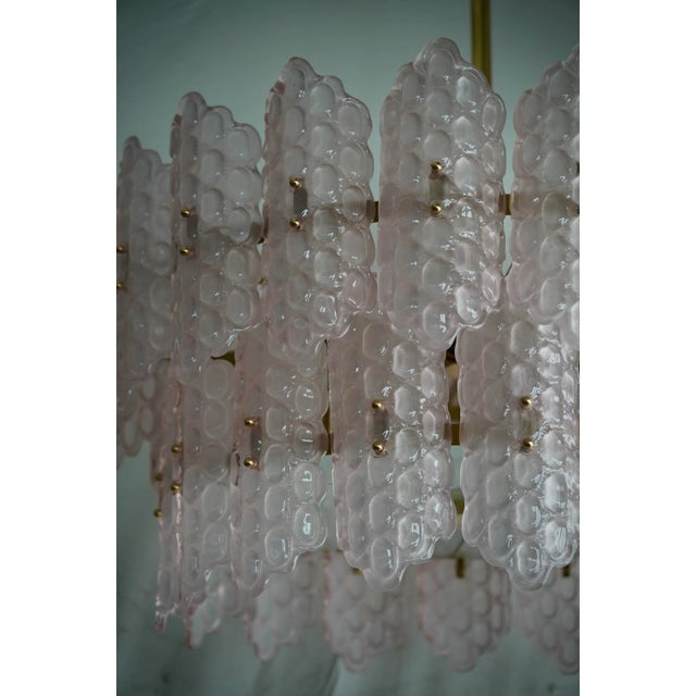 Metal Round Chandelier in Pink Art Glass and Brass, 2000 For Sale - Image 7 of 10