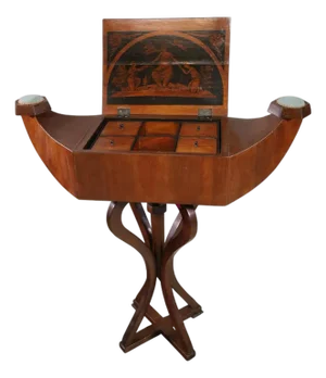 Antique 19c Gondola Form Sewing Box Work Table