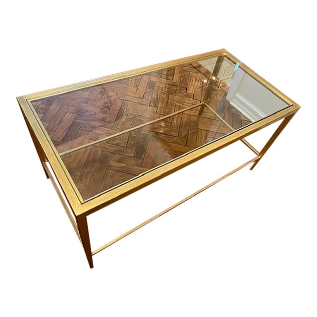 Lee Jofa's Orly Rectangular Cocktail Table With Heavy Glass Top and Finish on a Metal Frame For Sale