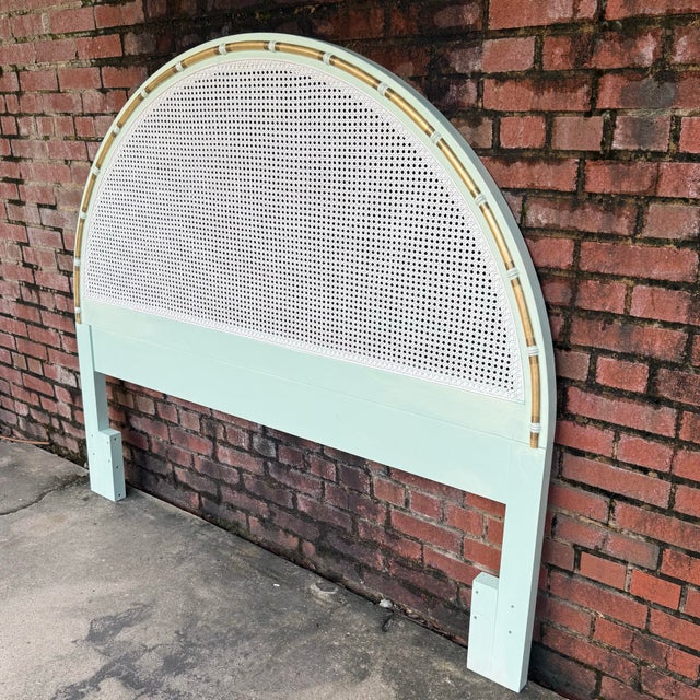 Mid 20th Century 1970s Parcel Gilt Faux Bamboo Arched Queen Headboard - Newly Painted For Sale - Image 5 of 13