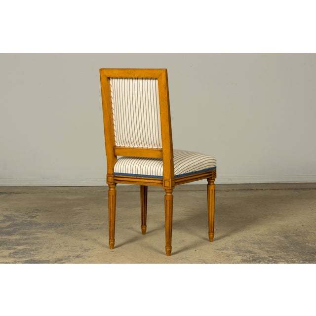 Set of Eight Late 19th Century French Louis XVI Style Dining Chairs in Blue Stripe For Sale - Image 13 of 18