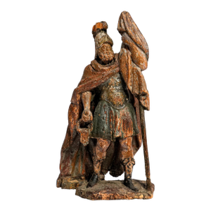 Wonderful Continental Polychrome Antique 18th Century Carved Wood Statue Sculpture Warrior Man Old World European Decor