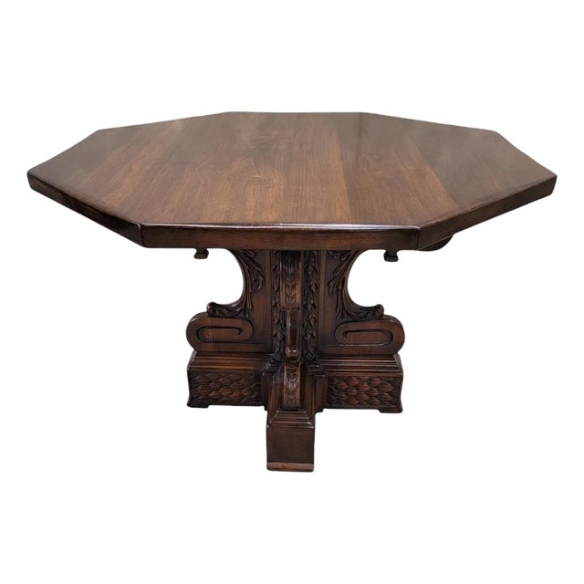 Antique Italian Baroque Style Carved Mahogany Octagonal Center/Library Table For Sale