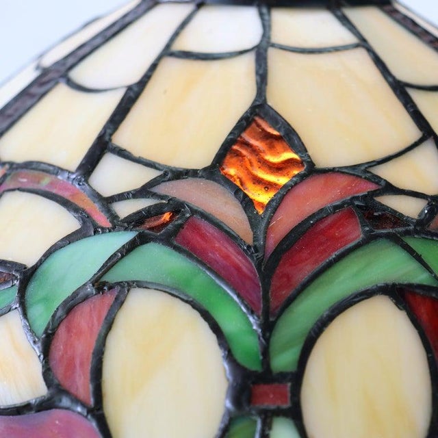 Vintage Leaded Stained Glass Table Lamp With Jewels Mid 20thC For Sale - Image 6 of 10
