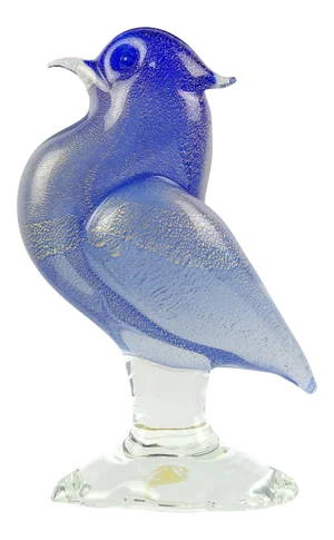 Seguso Murano Vintage Cobalt Blue Opal Gold Flecks Italian Art Glass Mid-Century Bird Sculpture