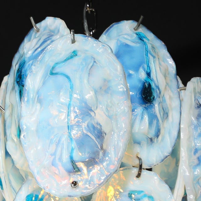 Mid-Century Hand-Blown Murano Opalescent & Cerulean Detail Glass Chandelier For Sale - Image 14 of 18
