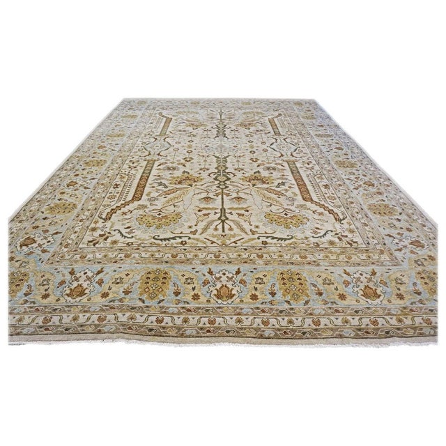 21st Century Sultanabad 10x14 Ivory, Tan, Green & Light Blue Handmade Area Rug #9902700