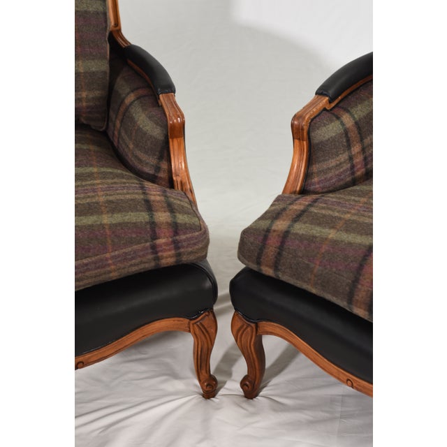 New Ralph Lauren Plaid Tartan Wool and Leather on Vintage Louis XV-Style Versailles Library Chairs - 2 Pieces For Sale - Image 9 of 18