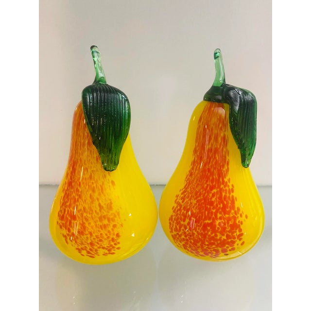 Hollywood Regency Modern Italian Blown Art Glass Pears Fruit Sculptures in the Style of Murano - Set of 2 For Sale - Image 4 of 9