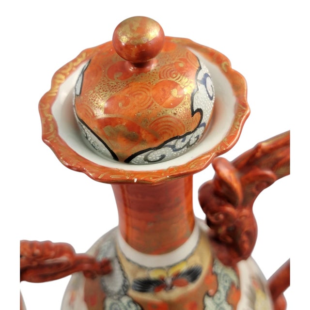 Japanese Kutani Porcelain Dragon and Phoenix Ewer For Sale - Image 9 of 14
