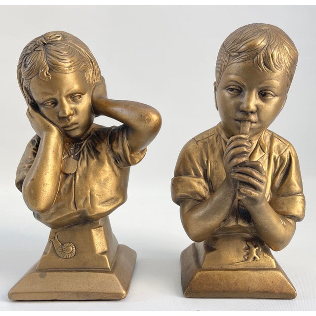 1950s Chalkware Boy Girl Bookends Figurines For Sale - Image 9 of 9