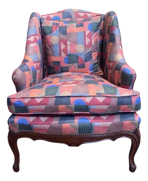 Louis XV Style Wingback Bergère Armchair with Art Deco Upholstery