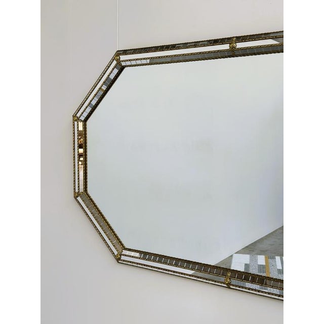 Large Spanish Hollywood Regency Octagonal Gilt Metal and Beveled Mosaic Wall Mirror For Sale - Image 9 of 12