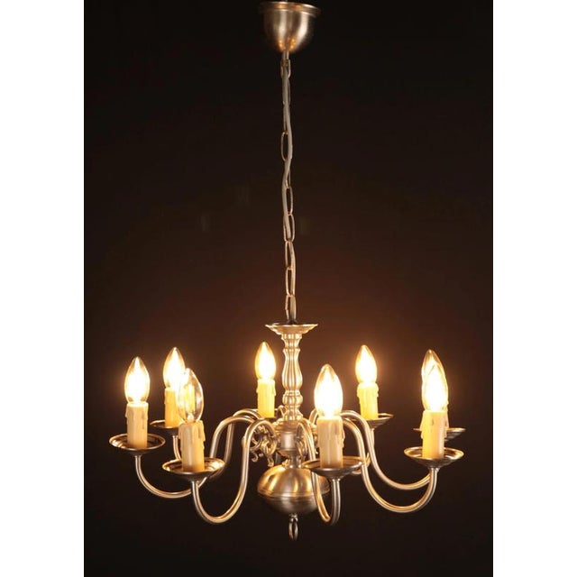 Vintage Low Eight-Arm Chandelier in White Brass For Sale - Image 4 of 4