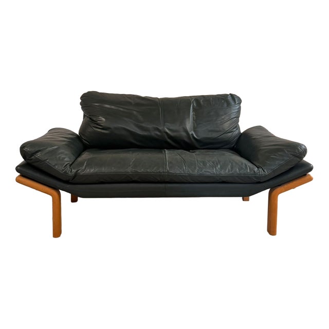 Danish Two-Seater Sofa in Teak and Dark Green Leather from Komfort, 1970s For Sale